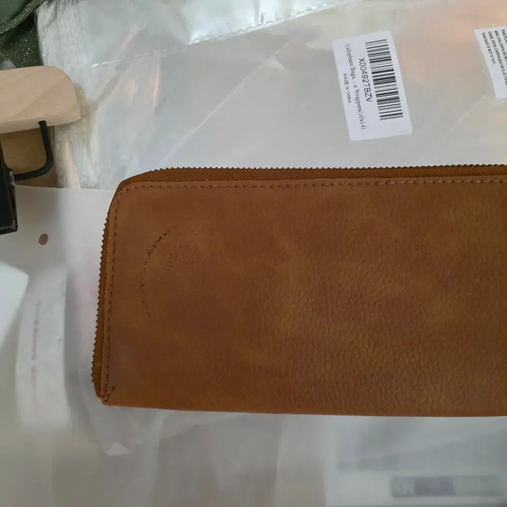 Free People Vegan Leather Wallet Wristlet Brown‎ Zip Around NWT